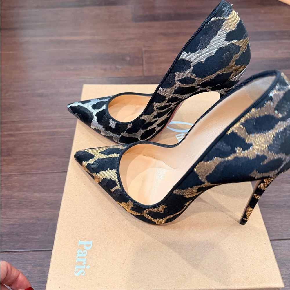 Christian Louboutin Black and Gold Leopard Heels